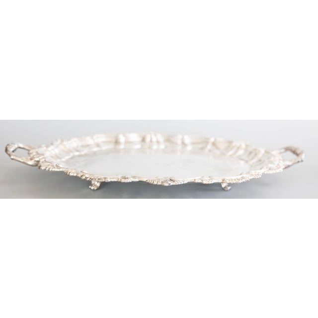 Mid 20th Century Vintage Silver Plate Scalloped Shell Footed Serving Tray With Handles For Sale - Image 5 of 10