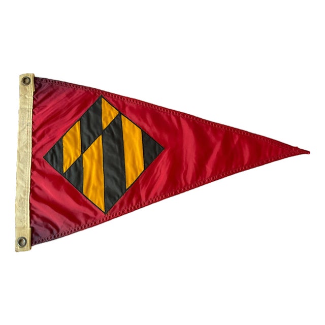Vintage Annapolis Maryland Yacht Club Burgee – Red, Gold & Black Nautical Flag Ralph Lauren Style For Sale