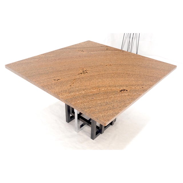 48" Square Granite Top Patinated Brass & Chrome Base Dining Conference Table For Sale - Image 13 of 15