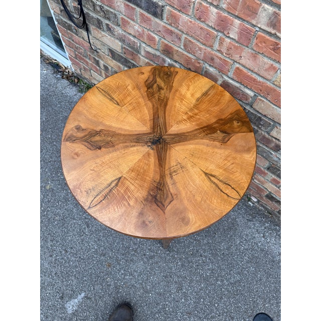 English Antique Burl Wood Round Side Table For Sale - Image 3 of 7