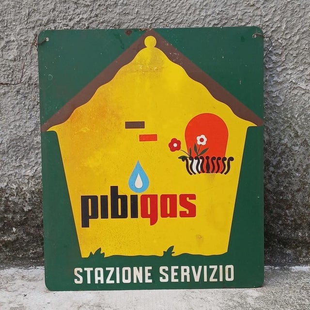 Metal Double-Sided Pibigás Sign in Silkscreened Iron, 1960s For Sale - Image 7 of 8