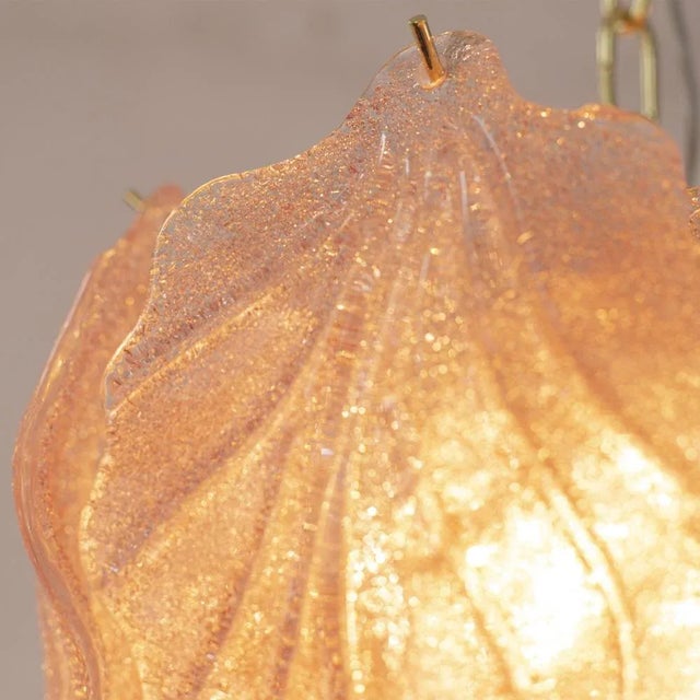 Pink Suspension Chandelier with Murano Glass Leaves, Italy, 1990s For Sale - Image 10 of 11