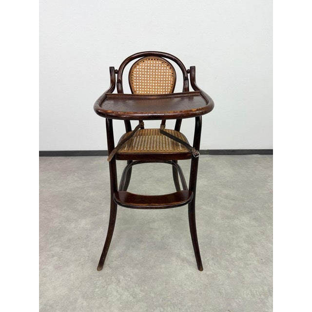 Antique Bentwood Childrens High Chair with Folding Tray and Caned Seat, 1890s For Sale - Image 3 of 11
