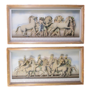 French Neoclassic Diorama Glass Prints in Shadowbox - A Pair of 2