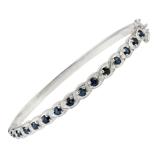 Sterling Silver Pavé Set Sapphire Bangle Bracelet For Sale
