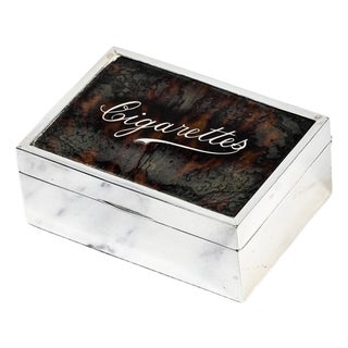 Beautiful Faux Tortoiseshell Antique Sterling Silver Cigarette Box Tobacciana For Sale