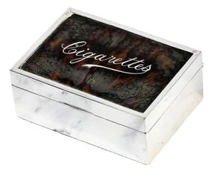 Beautiful Faux Tortoiseshell Antique Sterling Silver Cigarette Box Tobacciana