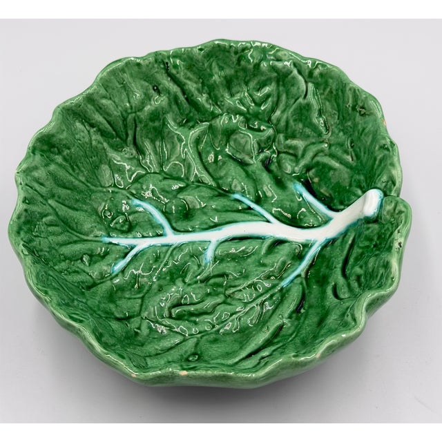 Bordallo Pinheiro Bordallo Pinheiro Cabbage Leaf Bowl Pressed Frog Mark Portugal Majolica 7.5" For Sale - Image 4 of 8