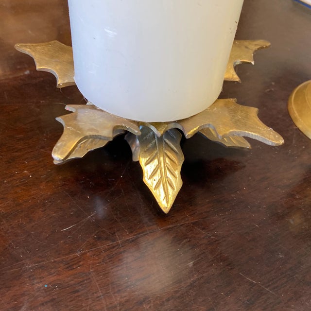 Mid-Century Modern 1970s Brass Candleholders & Candle - Set of 3 For Sale - Image 3 of 5
