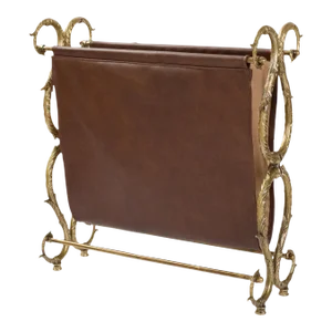 1960s Brass & Artificial Leather Magazine Rack