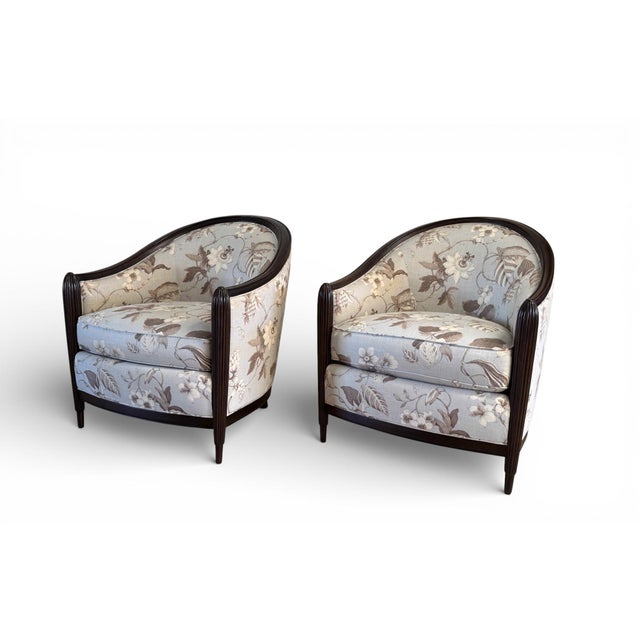 Thomasville Thomasville Exposed Wood Art Deco Lounge Chairs, a Pair For Sale - Image 4 of 18