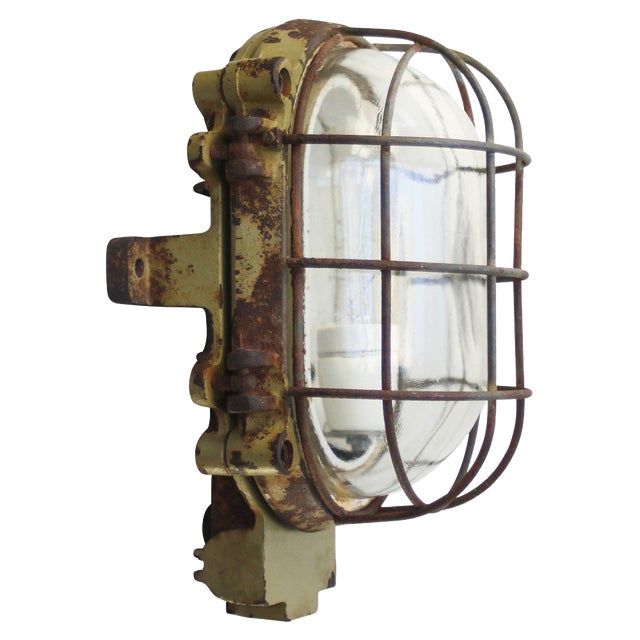 French Industrial Cast Iron and Clear Glass Wall Lamp from Mapelec Amiens For Sale