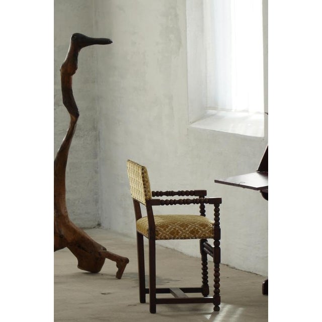 French Louis XIII Style Bobbin Armchair with Patterned Fabric, 1930s For Sale - Image 17 of 18