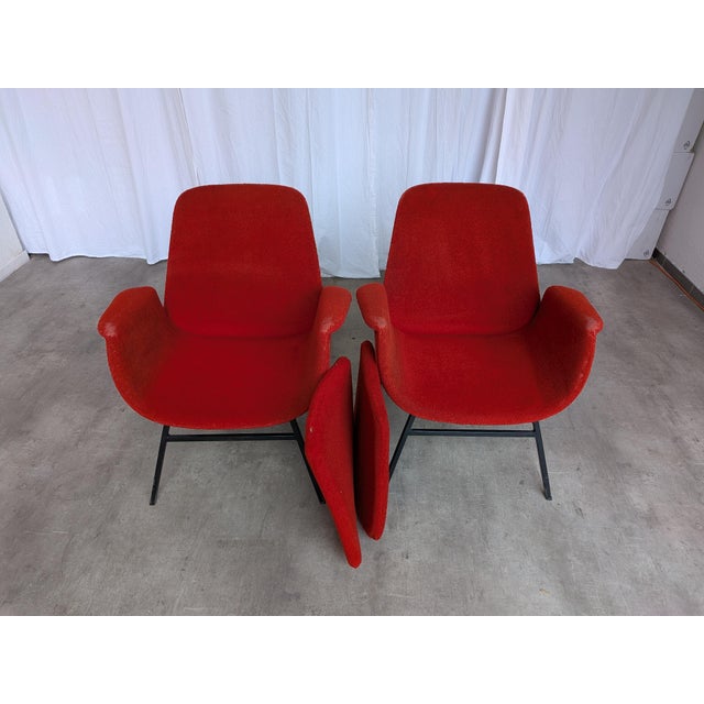 Mid-Century Red Fabric Armchairs in style of Alvin Lustig, 1970s, Set of 2 For Sale - Image 14 of 18