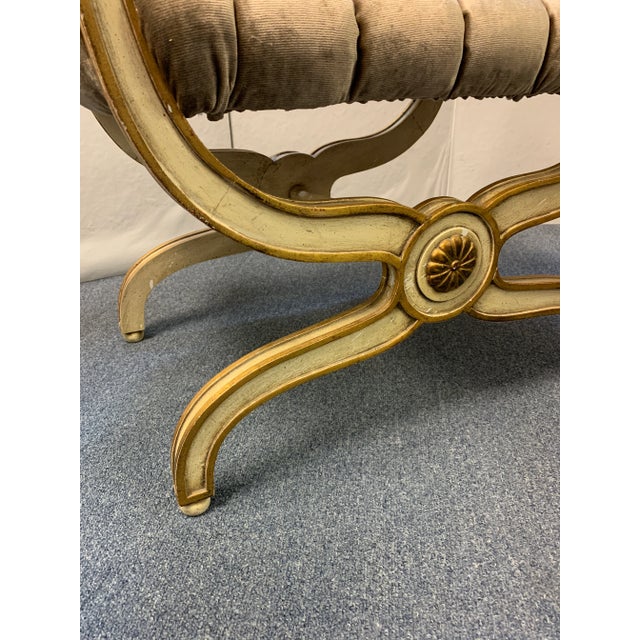 Wood Vintage Hollywood Regency Carved Curule X Bench For Sale - Image 7 of 9