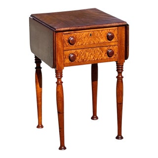Early 19th Century Early American Antique Federal Vermont Bird's Eye Maple & Flame Birch Work Table For Sale