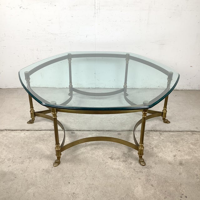 Metal 1960s Neoclassical Brass and Glass Hoof Foot Coffee Table in the Style of La Barge For Sale - Image 7 of 18