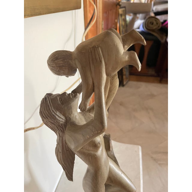 1920s Art Nouveau Style Wood Sculpture Nude Woman & Child For Sale - Image 5 of 10