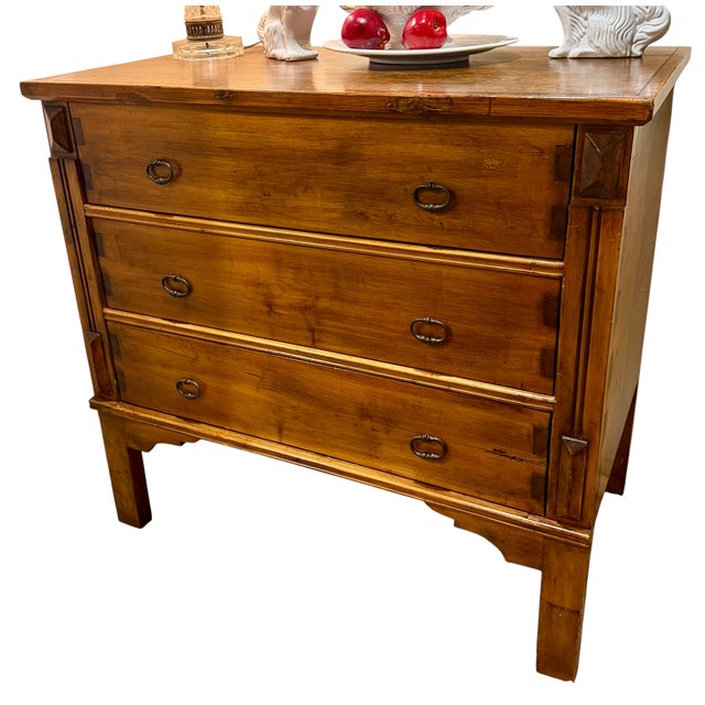 18th C Style Primitive Pine Chest of Drawers W Exposed Dovetail Grooves For Sale - Image 4 of 5
