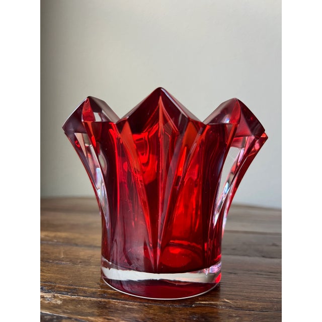 1990s Vintage Mikasa Czech Republic Red Crystal Skyline Christmas Single Votive Holder For Sale - Image 5 of 6