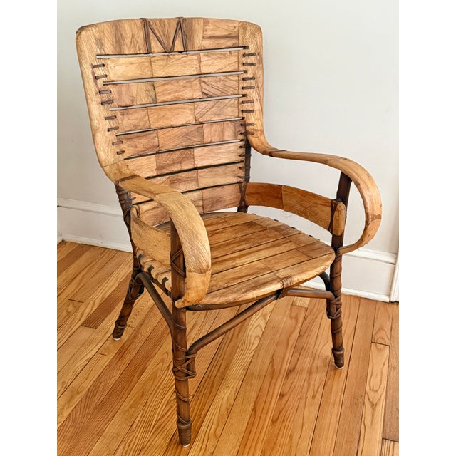 Brown Midcentury Folk Art Southwestern Chair With Leather and Bentwood, Circa 1960s For Sale - Image 8 of 15