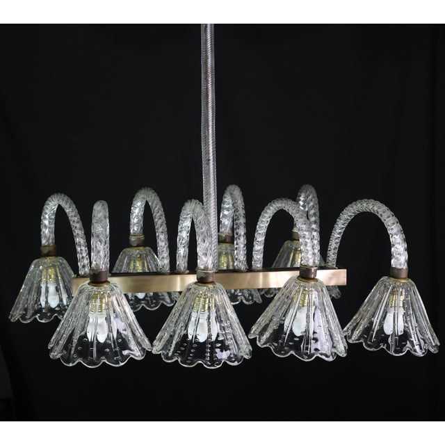 1940sMuseal 8 Light Art Decò Barovier E Toso Chandelier, Murano "Bubble" Glass For Sale - Image 11 of 14