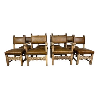 Set of Eight Spanish Colonial Leather Dining Chairs For Sale
