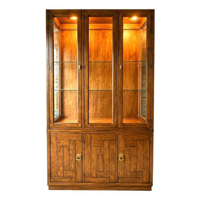 Vintage Drexel Heritage Woodbriar II Collection Illuminated Three-Door For Sale