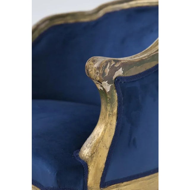 Vintage Blue Velvet and Gilt Wood Armchair, 1890s For Sale - Image 4 of 10