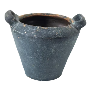 Greek or Roman Black Glazed Small Pottery Jar or Jug With Handles