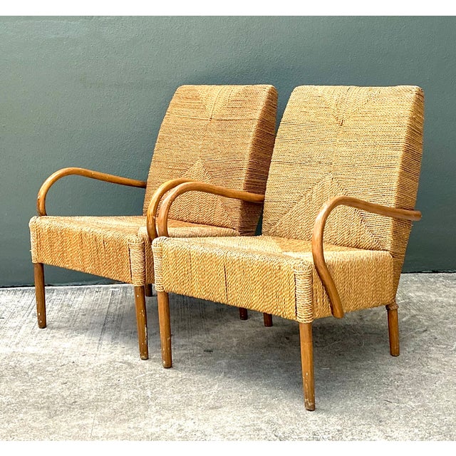Vintage Japanese Wood and Twisted Jute Lounge Chairs - Pair For Sale - Image 10 of 12