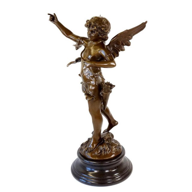 Art Deco Style Angel Sculpture, Green Patinated Bronze For Sale - Image 6 of 8