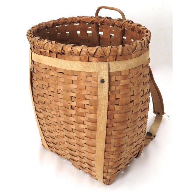 Unusual Vintage Small Childs Size Hand Woven Splint Backpack From Maine For Sale - Image 13 of 13