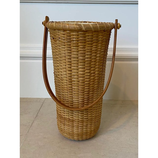 Vintage 1970s Woven Wicker & Rattan Wine Cooler/Carrier With Liner For Sale - Image 11 of 11