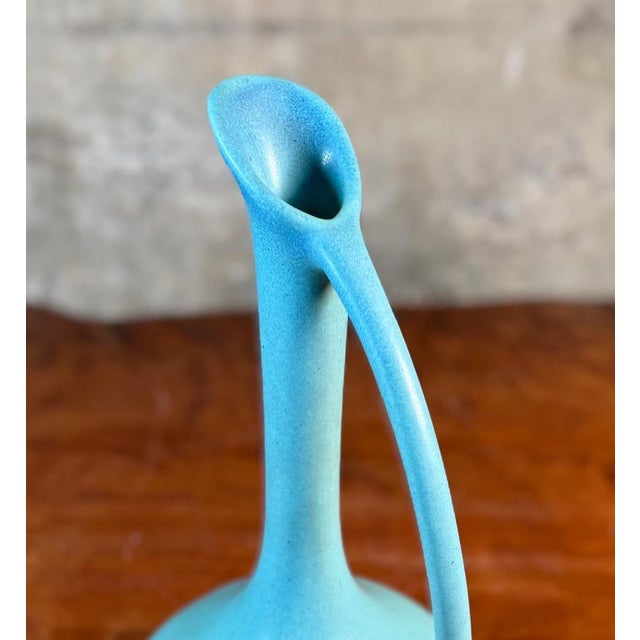 Art Nouveau Early 20th Century Early Van Briggle Art Pottery Ewer, Matte Turquoise, 11.5” For Sale - Image 3 of 6
