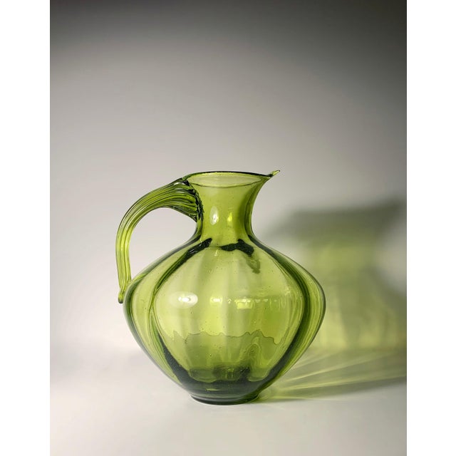 Large Blenko Optic Chartreuse Glass Pitcher Vase by Winslow Anderson. Model #963 Color looks Chartreuse to me. A beautiful...