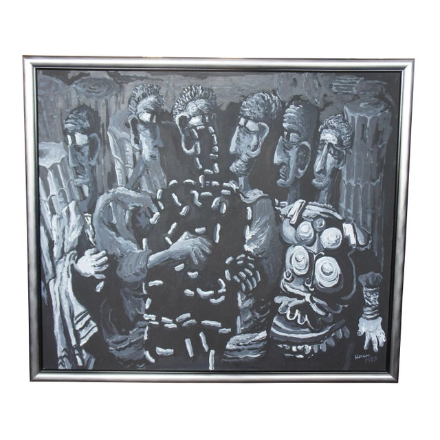 1980s The Senate Tom Keesee Black & White Expressionist Acrylic Painting For Sale - Image 13 of 13