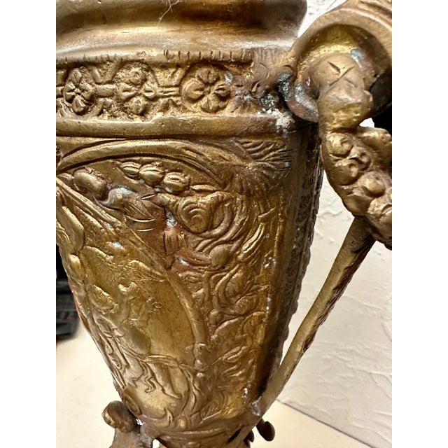 Metal Late 20th Century Pair of Bronze French Neoclassical Figural Handle Urns For Sale - Image 7 of 11