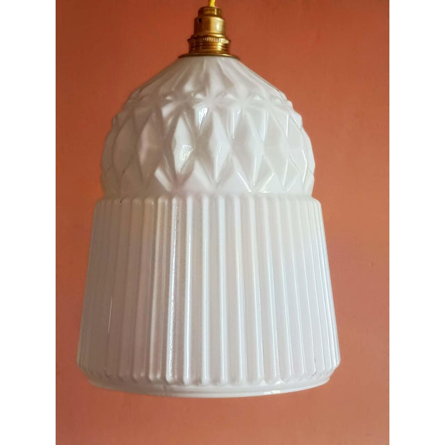 Vintage White Glass Pendant Lights, 1990s, Set of 2 For Sale - Image 6 of 10