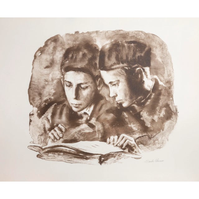 Reading at Shul, Sandu Liberman Lithograph, Signed in Pencil For Sale - Image 4 of 4