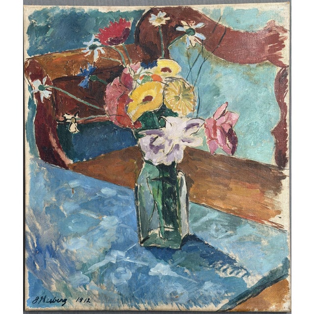Jean Heiberg, Flower Vase, Oil on Canvas, 1912 For Sale - Image 4 of 5