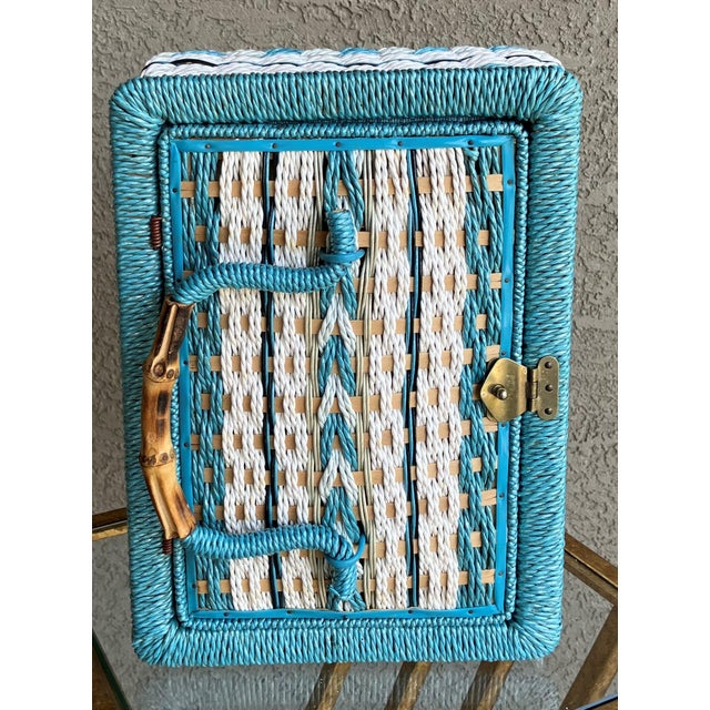 Circa 1967 Natural Bamboo Handle Rattan Sewing Basket Made Exclusively for Pennys, Japan For Sale - Image 9 of 12