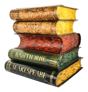 1950s Italian Tole Hand-Painted Side Table Resembling a Stack of Books.