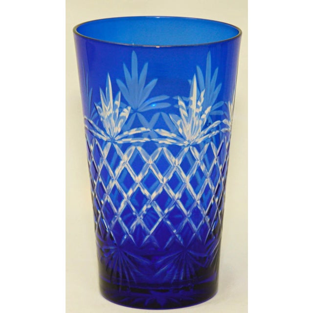 Cobalt Blue Cut to Clear Crystal Drinking Rock Glasses Tumblers Set of 11 For Sale - Image 10 of 13