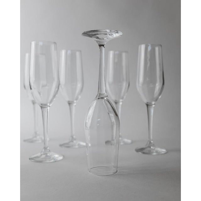 Vintage Champagne Glasses in Clear Glass with Stem and Flute Shape, 1990s, Set of 7 For Sale - Image 5 of 13