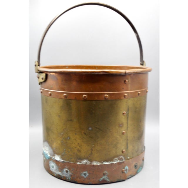 Antique English Copper & Brass Jardiniere Bucket For Sale - Image 6 of 10