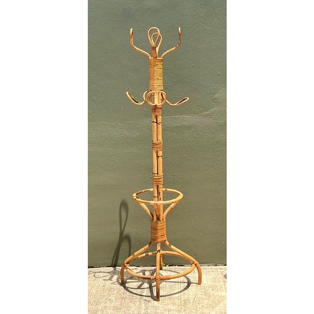 Mid-Century Modern Vintage Italian Rattan Coat Rack For Sale - Image 3 of 14