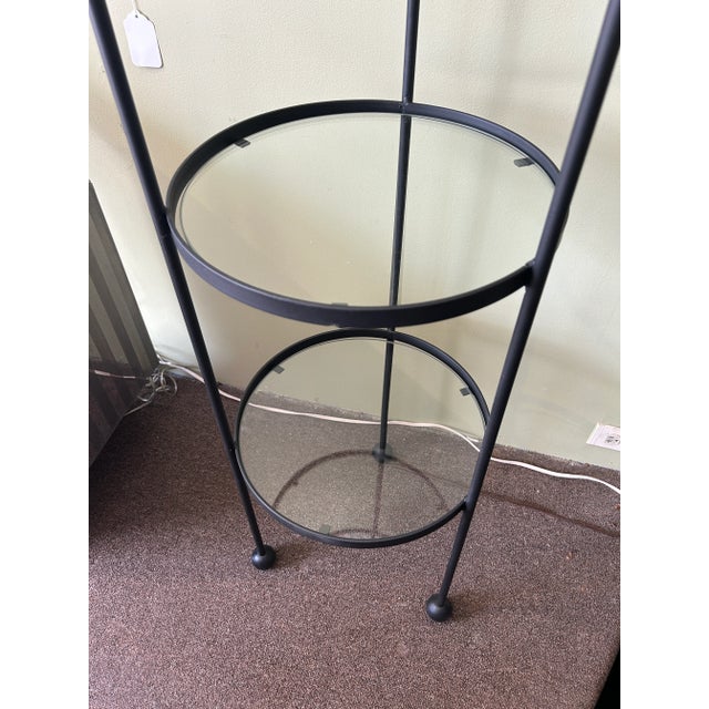 1950s 1950s Frederic Weinberg Iron + Glass Circular Floor Lamp With Shelves For Sale - Image 5 of 11