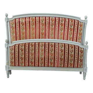 Vintage Upholstered French Louis XVI Style Full Size Bed For Sale