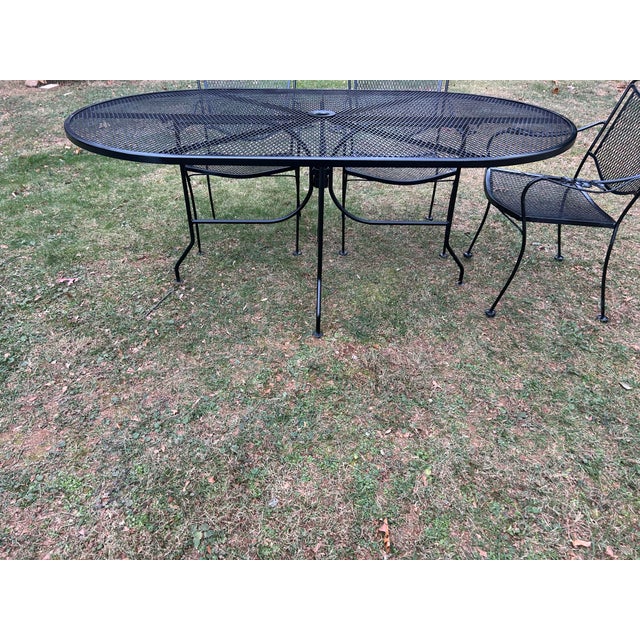 Russell Woodard Vintage Wrought Iron Woodard Patio Set Large Table, 6 Chairs & Stand, Attributed For Sale - Image 4 of 11